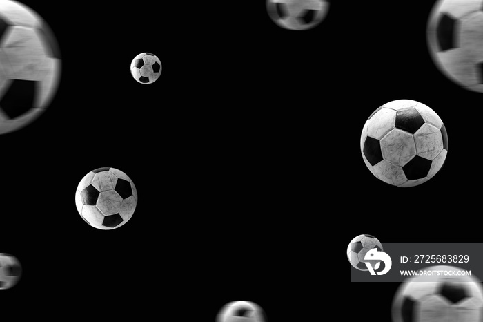 抽象，黑色背景上的多个足球