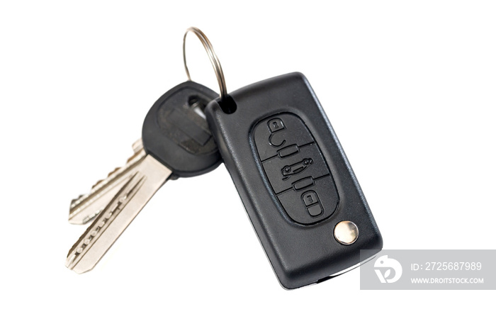 car key on white backgrounds. close up.