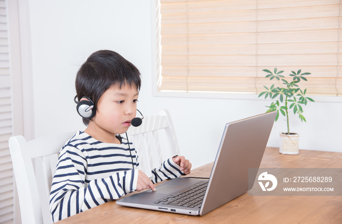 パソコンをする小学生の男の子