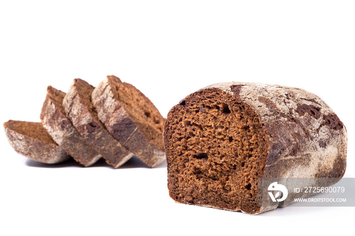 Fresh sliced rye bread isolated on white background. Close-up