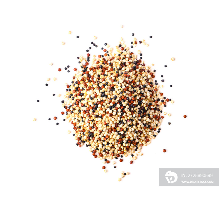 raw quinoa on white background,Top view