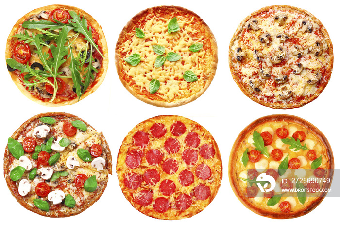 Set of different pizzas isolated on white