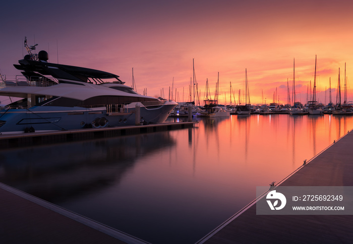 View of Harbor and marina with moored yachts and motorboats in pattaya thailand