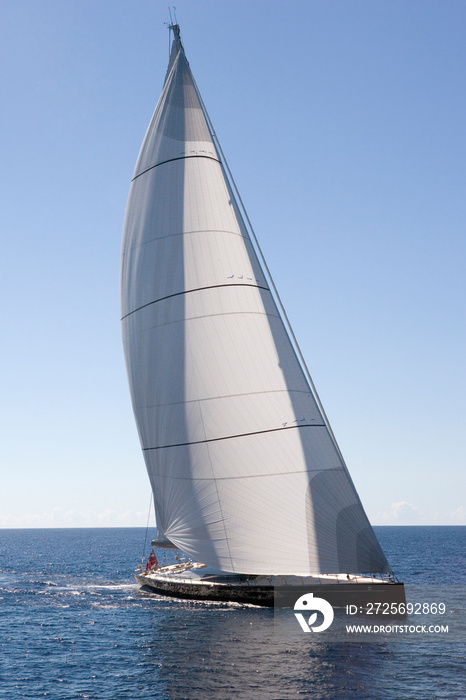 Luxury Sailing yacht. Sailing at Mediterranean Sea.  Palma de Mallorca Spain. Full sail.