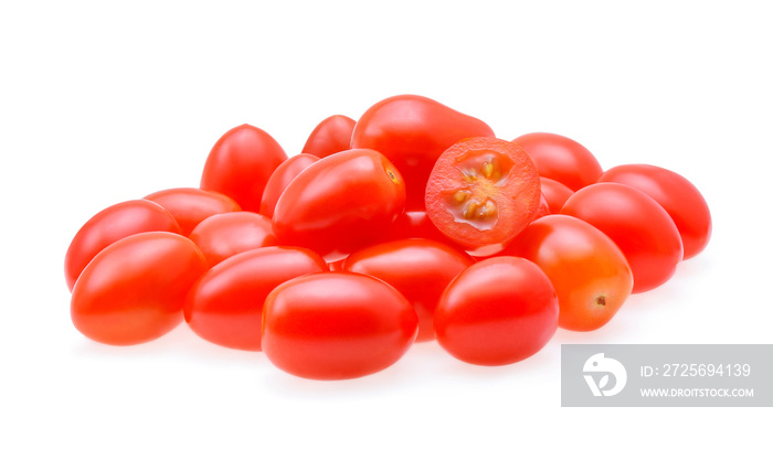 Grape or cherry tomatoes isolated on white background.