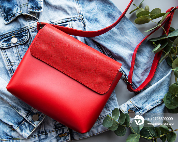 Red leather women bag