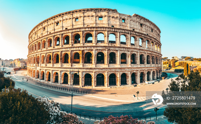 The ancient Colosseum in Rome at sunset