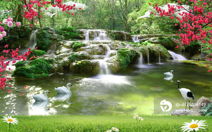 3d wallpaper lake and sea or waterfall 