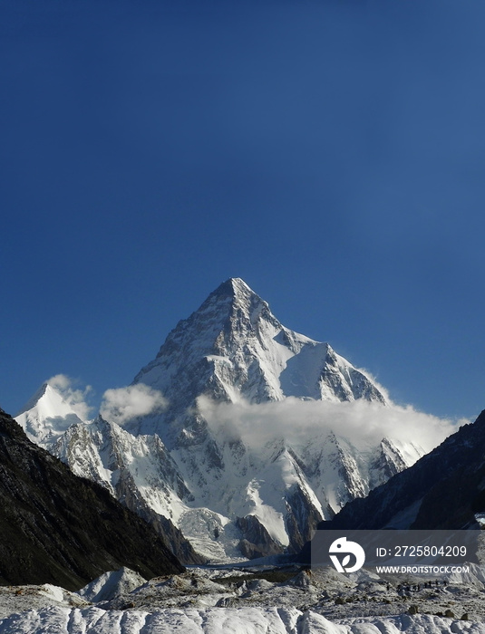 k2，世界第二高山，巴基斯坦喀喇昆仑白雪皑皑的山峰