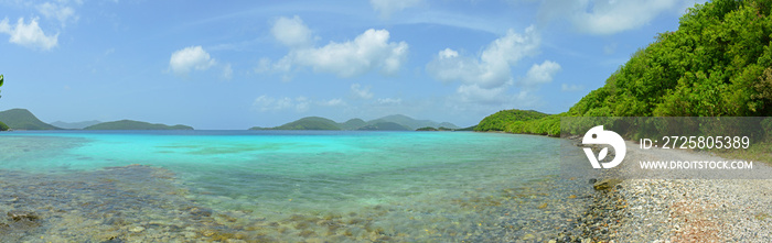 Leinster Bay panorama in Virgin Islands National Park in US Virgin Islands, USA. 