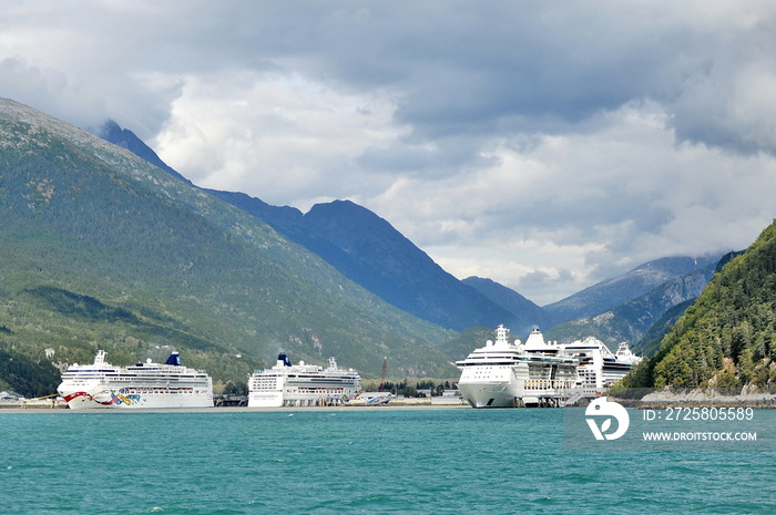 Cruise ship prepares to make port in Skagway, Alaska