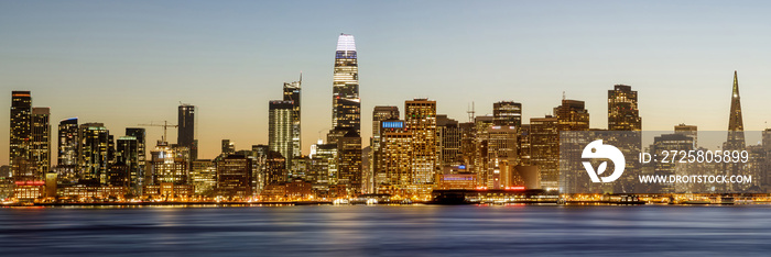 San Francisco Panoramic Skyline. Views from Yerba Buena Island on a clear winter day.