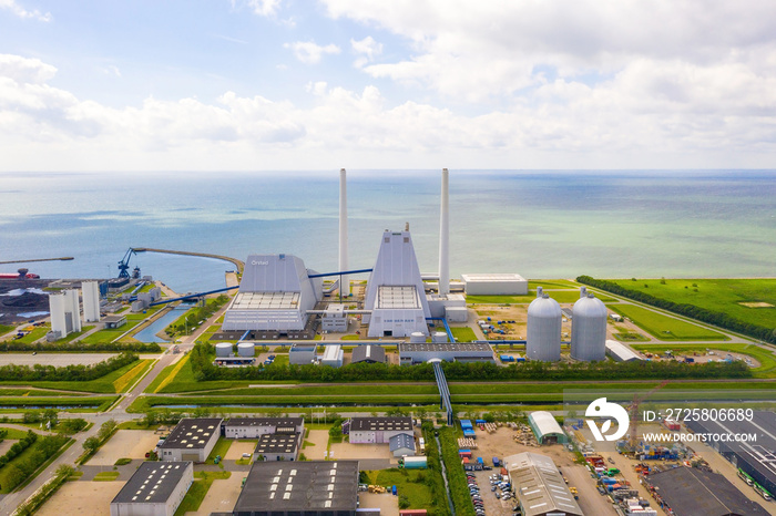 Aerial view of the Power station. One of the most beautiful and stylish power plants in the world. E