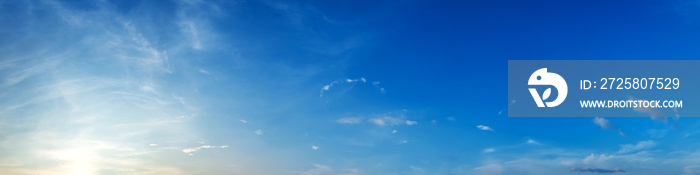 Panorama sky with cloud on a sunny day. Beautiful cirrus cloud. Panoramic image.