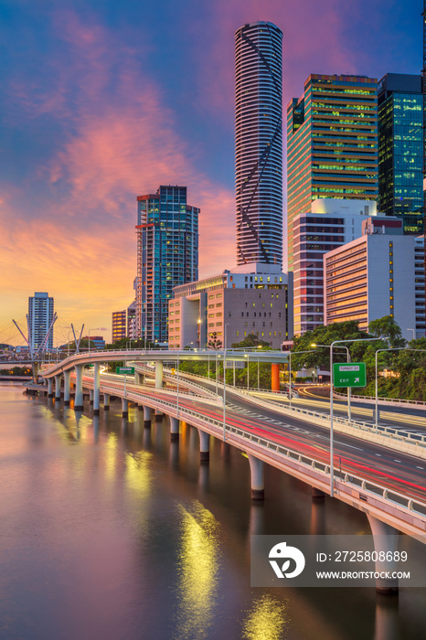 Brisbane. Cityscape image of Brisbane skyline, Australia during dramatic sunset.