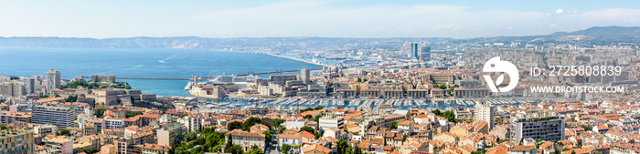 Panoramic view over the Old Port, the historic center of Le Panier, the Great Seaport of Marseille, 