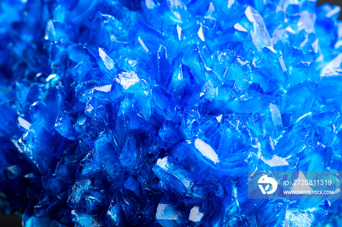 Blue icy salt crystal closeup