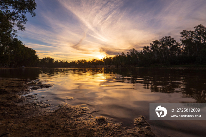 Sunset on the murray river in Echuca, Australia