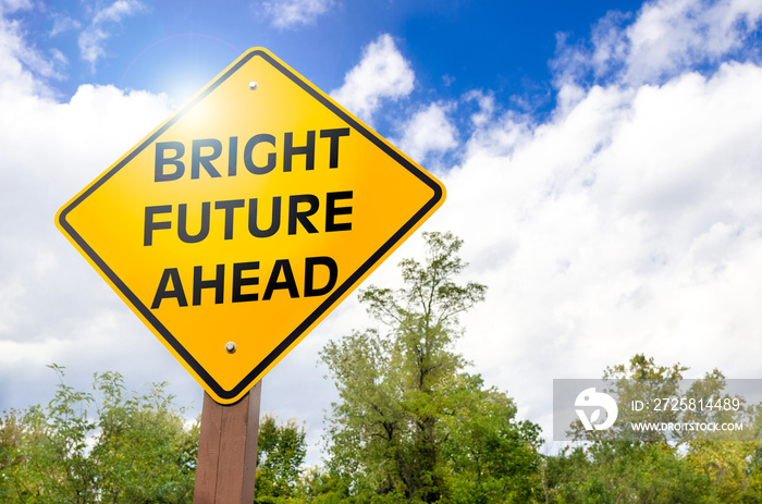 Bright Future Ahead. Conceptual Road Sign with Lens Flare