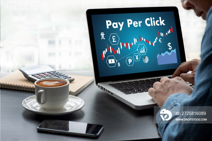 PPC - Pay Per Click concept Businessman working concept