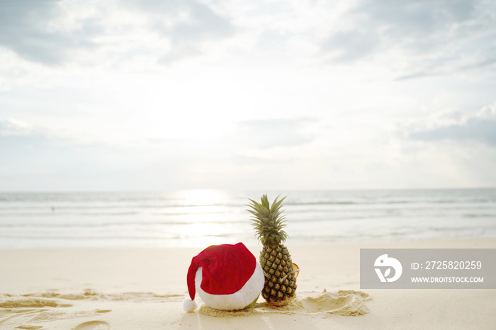 Concept Christmas on the beach with sun shining,prayed for blessings,natural, creative, tropical sty