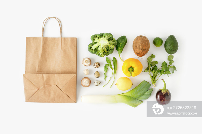 全纸袋健康食品白色背景健康饮食背景