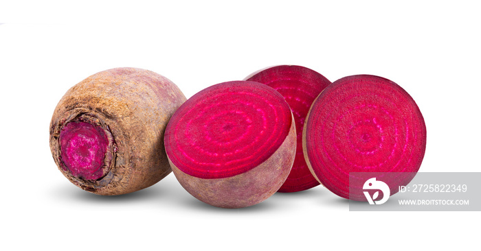  beetroot vegetables and a half  isolated on white background. full depth of field