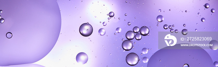 panoramic shot of abstract purple color texture from mixed water and oil bubbles