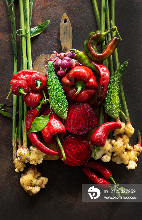 Assorted veggies on cutting board 