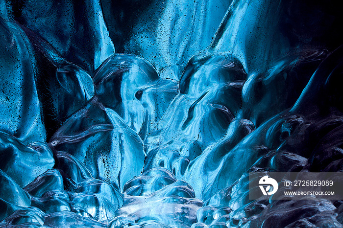 Closeup of ice in an ice cave in Iceland 