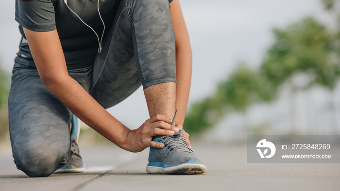 Sports Asian woman feeling pain ankle