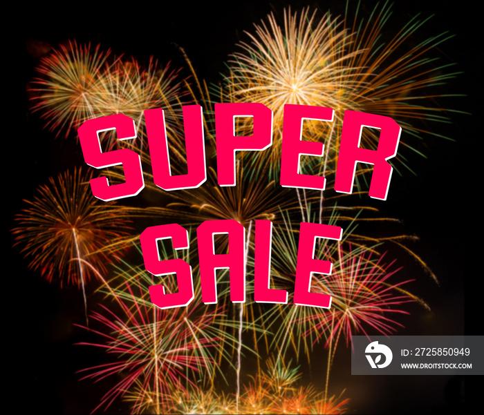 Super sale on colorful fireworks on black background