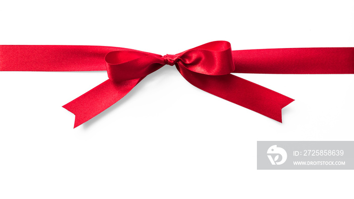 Red satin ribbon band stripe fabric bow isolated on white background with clipping path