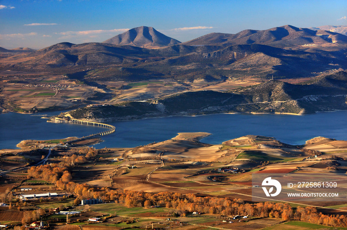 The  High  bridge of Servia (1372 meters long) and Polyfytos lake, Kozani, Macedonia, Greece.