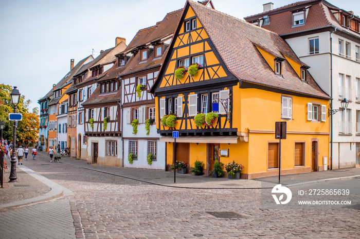 Cityscaspe在年法国著名城镇科尔马（Colmar）的老城区美景，拥有美丽的半木结构房屋