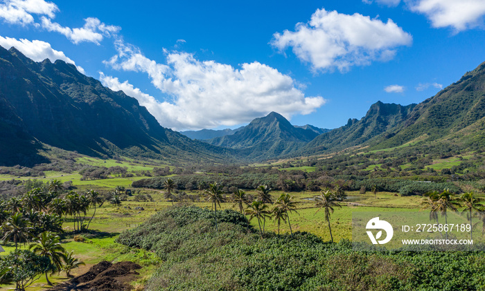 侏罗纪电影中使用的瓦胡岛Kaneohe附近的Kualoa或Kaaawa山谷全景