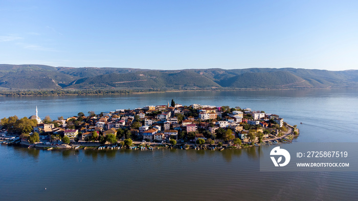 Aerial drone view of Gölyazı Peninsula in Bursa - Turkey