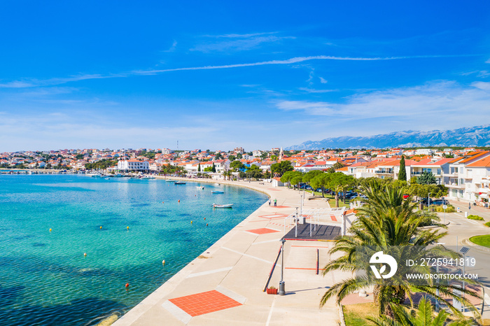 Croatia, beautiful Adriatic coastline, town of Novalja on the island of Pag, city center and marina 