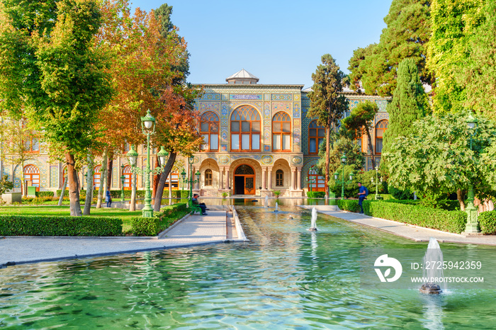 Amazing view of the Golestan Palace and fountains, Tehran, Iran