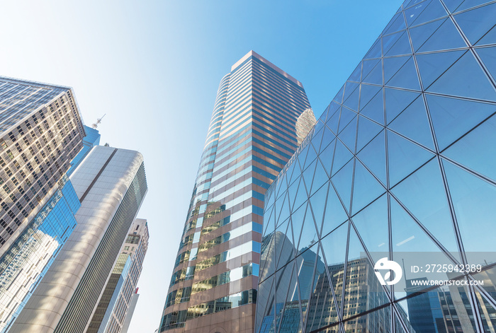 Exterior of high rise office building in downtown of Hong Kong city