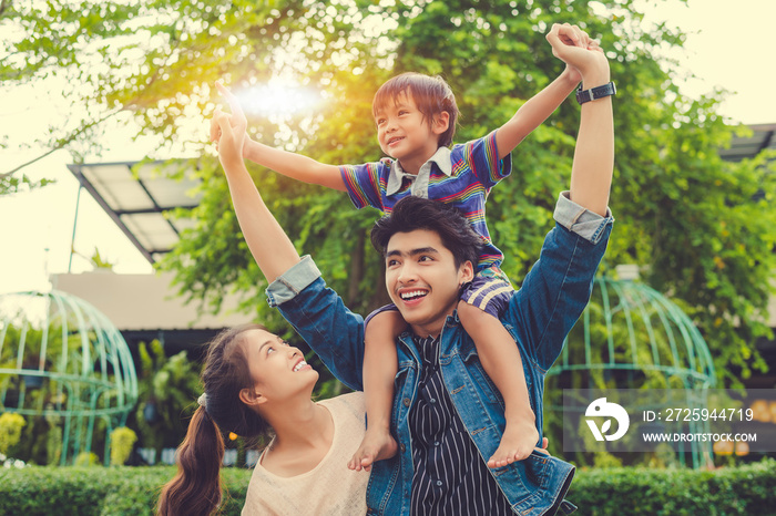 Beautiful Asian family portrait smiling