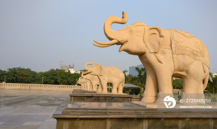 Elephant statues at the Ambedkar park Rashtriya Dalit Prerna Pratibimb Sthal Noida, Lucknow Uttar Pr