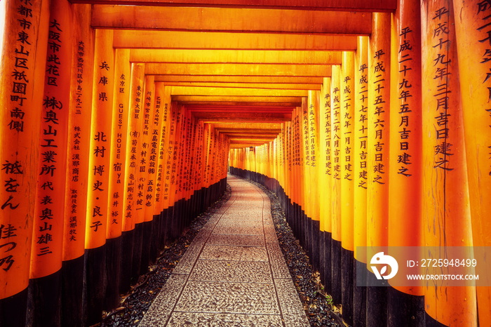 日本京都伏见稻荷里的红色Torii门。