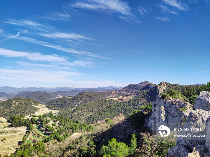 view of Dentelles de Montmirail in the Vaucluse in France