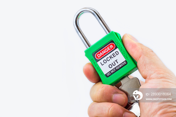 用于过程切断电气的手持绿色钥匙锁和标签，用于电子的拨动标签编号