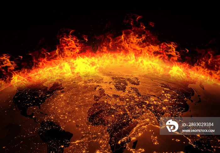 全球灾难和全球变暖污染概念野火/全球火灾燃烧