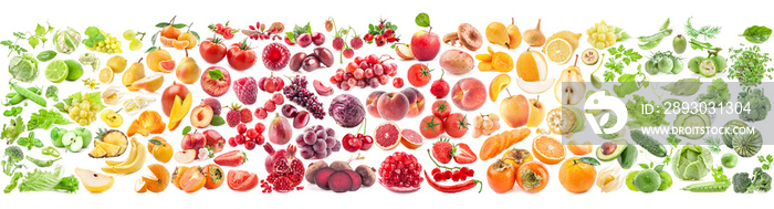 Big collection of fruits and vegetables on white background