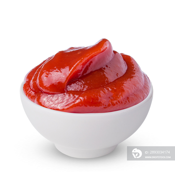 One bowl of red tomato ketchup isolated on a white background