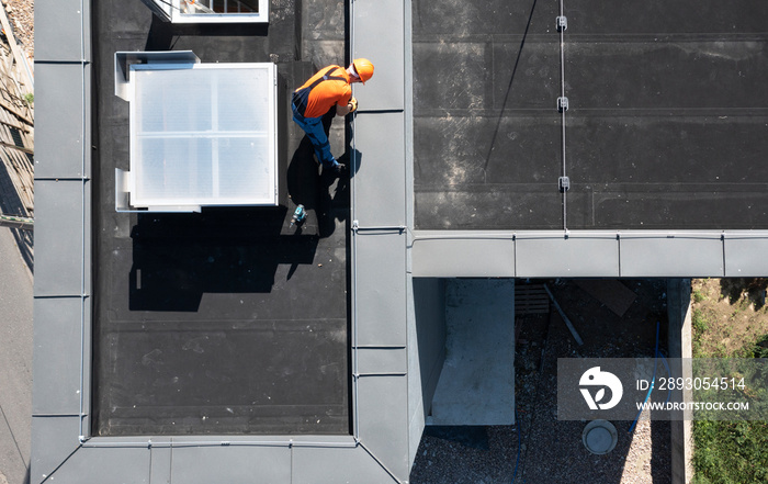 Lightning Protection Rod Installation on Top of a Building