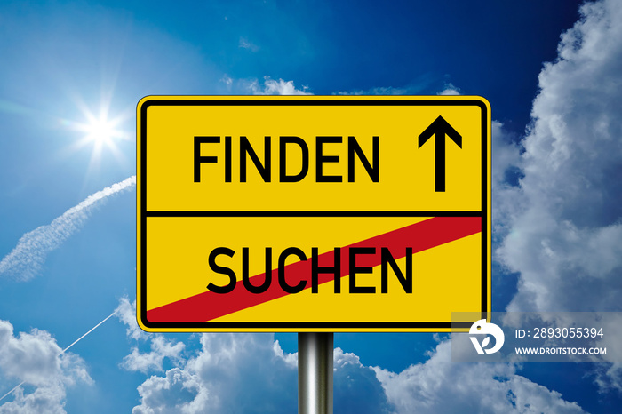 Schild Wegweiser mit Suchen und Finden